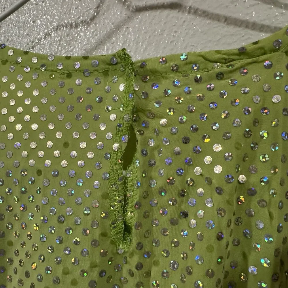 Ruby's JoJo Lime Green & Peach Sequin Colorblock Fit & Flare Knee Length Large